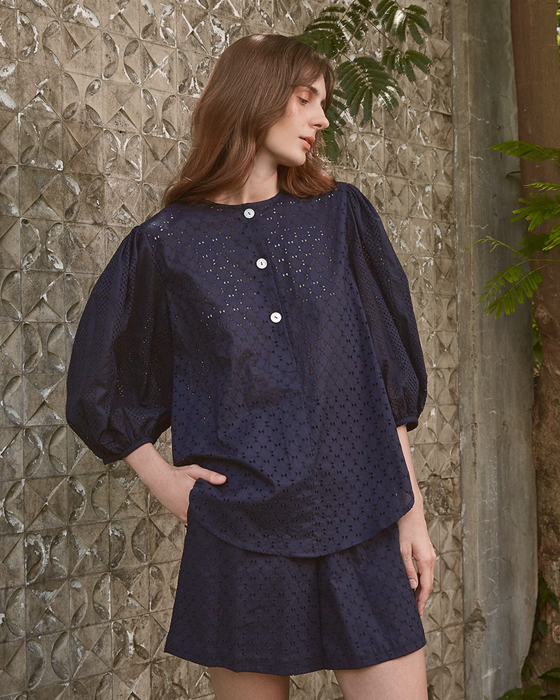 Paige Boy Shirt with Puff Sleeves